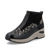 Rieker Front Zip Wedge Ankle Boot - Black Leopard
